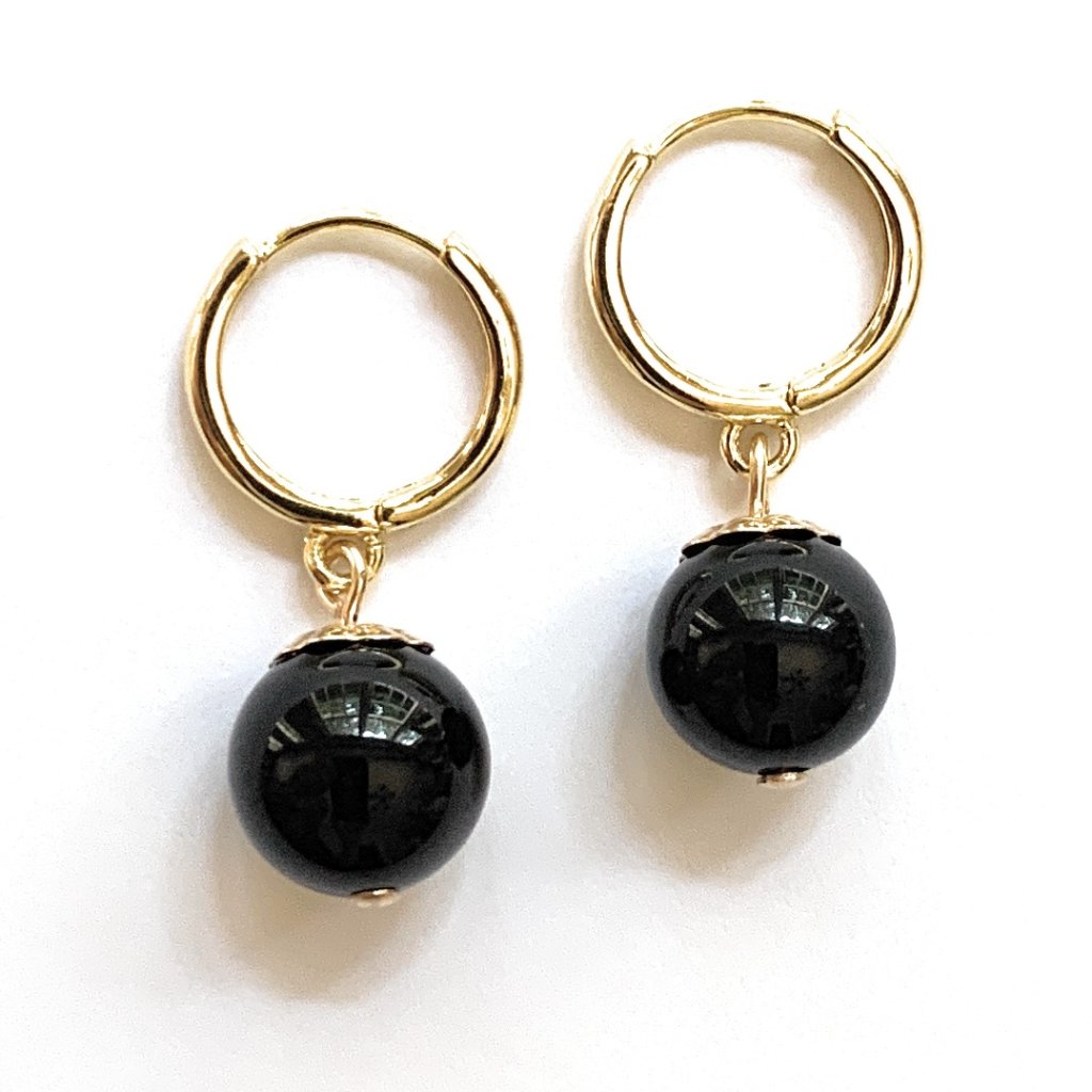 Black Onyx And Gold Hoop Earrings On 14k Gold Filled Handmade In Usa